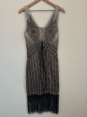 Metme 1920s Flapper Beadwork Fringe Detail Great Gatsby High Quality Party Dress